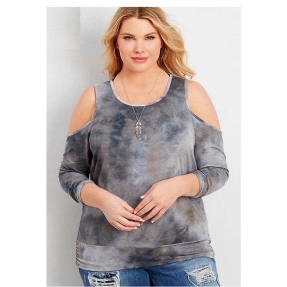MAURICES Tie Dye Cold Shoulder Sweatshirt - Picture 2 of 6